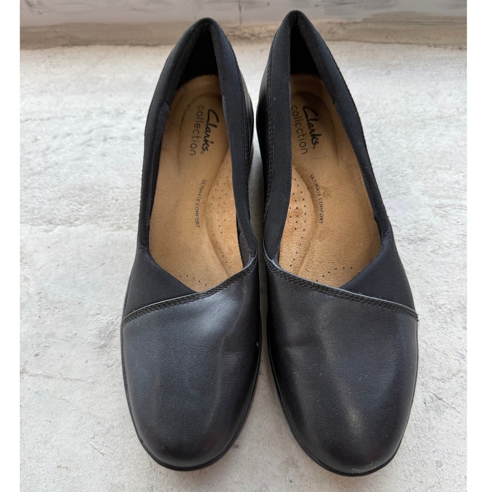 Clarks Black Wedge Shoes Womens Size 8.5 Ultimate Comfort Leather Slip On